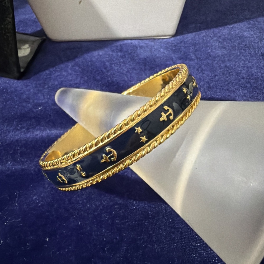 Blue Inlay with Gold Anchors And Stars Bangle Retro 9"